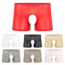 UK Men See Through Glossy Boxer Briefs Hollow Out Shorts Open Crotch Underwear