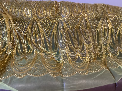 Yellow french lace fabric - yellow,
