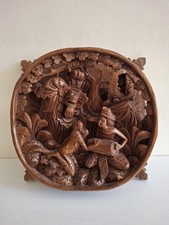 Hand Carved Indonesian Balinese Wood Sculpture Wall Plaque 20cm Vintage Forest