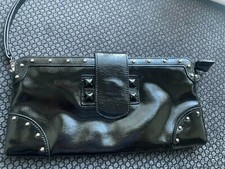 CASATI BLACK PATENT CLUTCH BAG STUD DETAIL