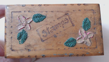 Small  Wooden box pot with hinged lid compartments for stamps
