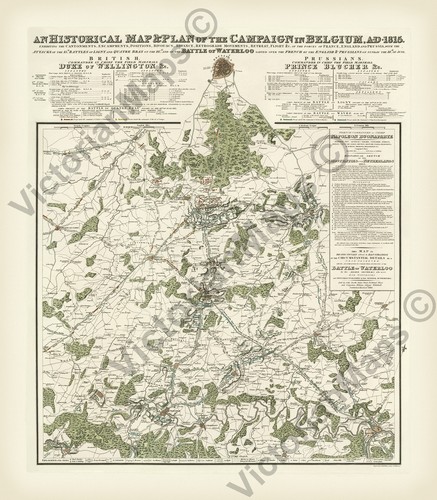 Antique map waterloo battle - map,