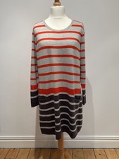 Laura Ashley Jumper Dress UK18 Wool Cashmere Blend Striped Grey/Orange New