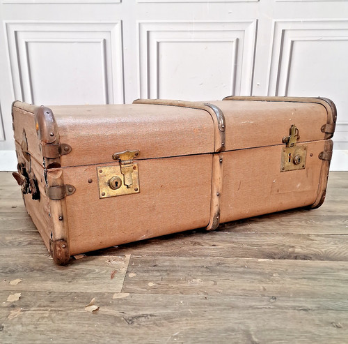 Vintage steamer trunk canvas - steamer,