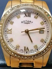 Ladies Rotary Havana Mother of Pearl Clear Crystal Watch Vintage Working 