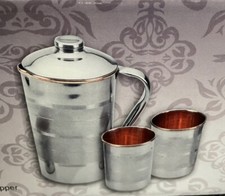Pure Copper Steel JUG with 2 Copper Steel Glasses and Joint Free 1.5ltr