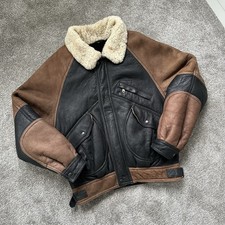 Vintage 1980s Uruguay Leather Relaxed Real Sheepskin Aviator Mens Jacket Flight