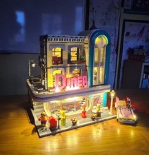 LEGO Downtown Diner 10260 Modular Building with Briksmax lighting kit installed