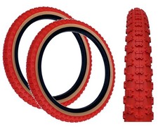 PAIR Baldys 20 x 2.125 BMX Mountain Bike RED / TAN WALL Knobby Tread TYRES