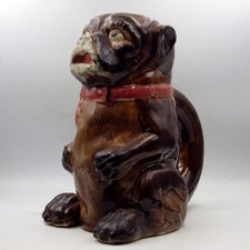 MAJOLICA Antique 19th Century Pottery Grotesque PUG DOG JUG