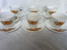Set of 6 Pyrex Cups and Saucers, Vintage, Marigold Pattern. Excellent Condition