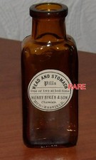 ANTIQUE SMALL  BOTTLE - HEAD AND STOMACH PILLS SYKES CHEMISTS HUDDERSFIELD