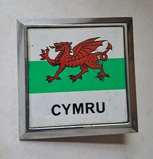 VINTAGE CYMRU / WALES SQUARE CAR BADGE / REAR FITTING CAR GRILLE BADGE / WELSH
