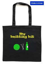My knitting kit Tote Bag knit craft funny drink drinking wine joke
