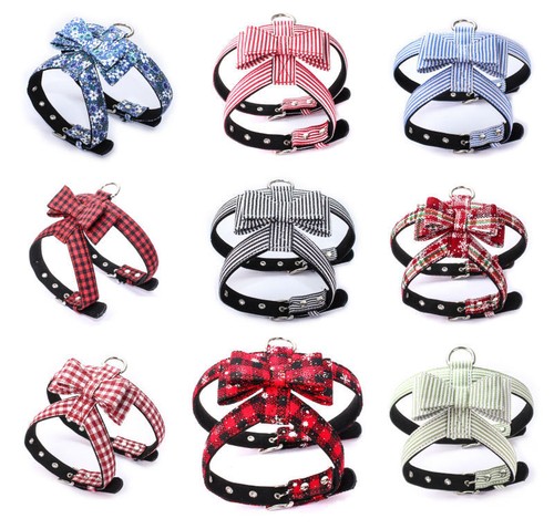 Dog harness grid bowknot strap - harness,