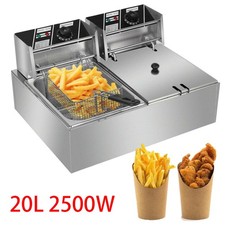 Commercial Electric Deep Fryer Fat Chip Twin Dual Tank Stainless Steel 20L