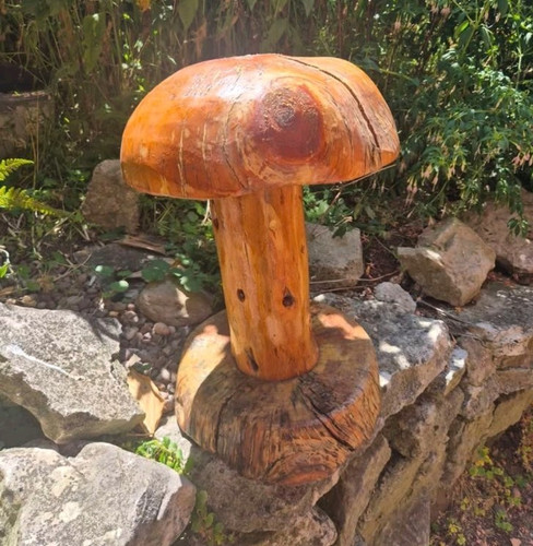 Carved wooden mushroom garden - mushroom,