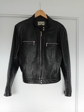 Black Leather Cafe Racer Biker Jacket,rocker, Small.