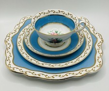E Brain & Co Foley China Blue Fruit Bouquet Trio + Biscuit Plate -1930 Backstamp