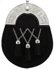 Traditional Scottish Leather Sporran with Brass Cantle & Cross Chain 