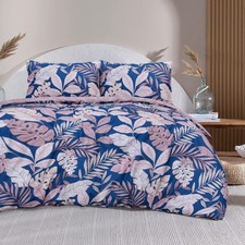 Sleepdown Tropical Palm Tree Floral Blush Pink Navy Reversible - King (230cm x 2