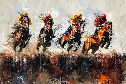 Horse racing colourful canvas - colourful,