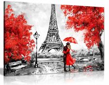 Paris Oil Painting Reproduction Eiffel Tower Red Umbrella Canvas Wall Art Print