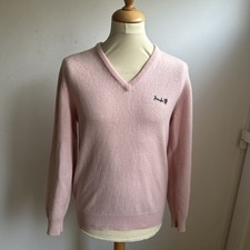 VTG Pringle sports mens jumper size 40" pale pink wool v neck golf embroidered