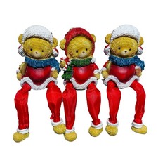 Christmas Shelf Sitter Ornament x3 Teddy Bear Dangly Legs Resin White Red Xmas