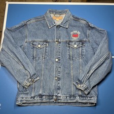 Port Authority Button Jean Jacket Denim Large Red Rock Ride Cowboy Western VTG