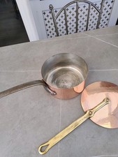 VINTAGE FRENCH 20cm  COPPER PAN, IRON HANDLE & GOOD TIN LINING + SPLASH LID