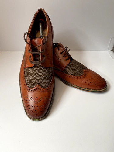 Mens leather brogues tweed - leather,