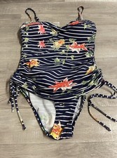 Joules Navy / White Striped Floral & Butterfly Print Swimsuit Size UK 8