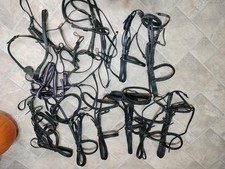 6 Full Size English Bridles Reins, Breastplates Martingales Black VGC