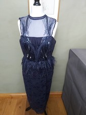 STUNNING COAST NAVY BLUE LACE SEQUIN AND FEATHER  PARTY DRESS SIZE UK16