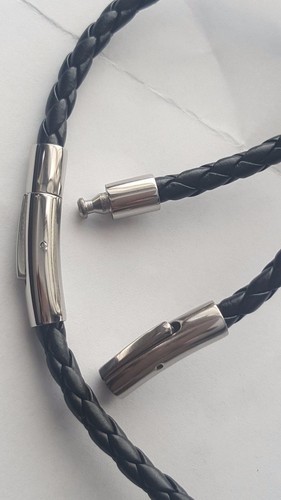 Black braided leather cord - black,