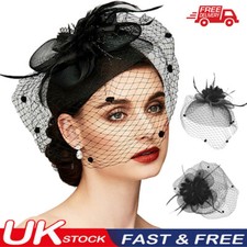 Women Ladies Fascinator Hat with Veil Wedding Hat Party Pillbox Hat Bowler Black
