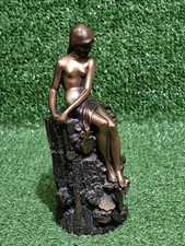 Vtg Giovanni Schoeman Cold Cast Bronze "Wood Nymph" Woman On Textured Log