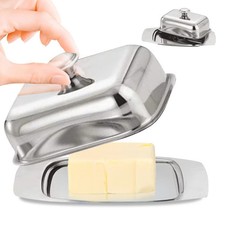 BUTTER DISH STAINLESS STEEL TRAY HOLDER RETRO LID SERVING STORAGE KITCHEN