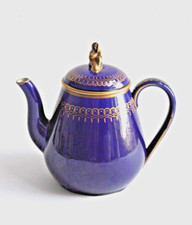 19th century Antique  Tea pot Blue with beautiful hand applied gilding