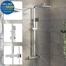 Bathroom Mixer Shower Thermostatic Dual Head Square Rainfall Head Handset Chrome