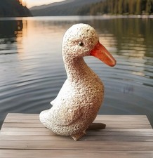 Vintage Charming Duck Ornament Figurine, Textured Stone Look Small Made in China