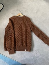 Men's Peregrine Fisherman Cableknit Jumper Brown, Size L,100% Wool