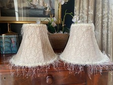 Pair Faux Silk Champagne Gold Fringed Table Lamp Shades Downton Abbey Rococo x2