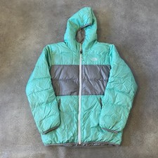 The North Face Reversible Puffer Jacket Kids XL Down Fill Coat, Grey Green