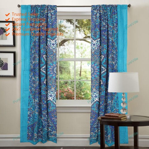 Indian mandala blue cotton - indian,