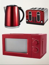 Kettle Toaster Microwave Red Kitchen Set Matching Essential Stylish Gift UK