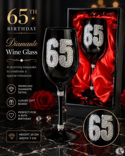 65th birthday black diamante - 65th,