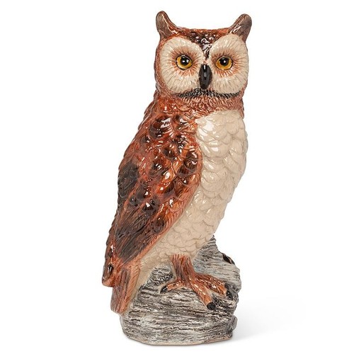 Tall horned owl vase stoneware - tall,