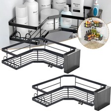 2PCS Bathroom Kitchen Wall Mounted Corner Shelf Organizer Tripod Punch Hand Free